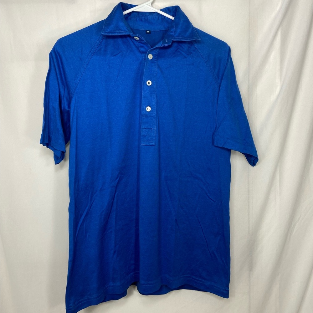 Youth boy’s bright blue soft‎ stretch collar button polo shirt short sleeve M